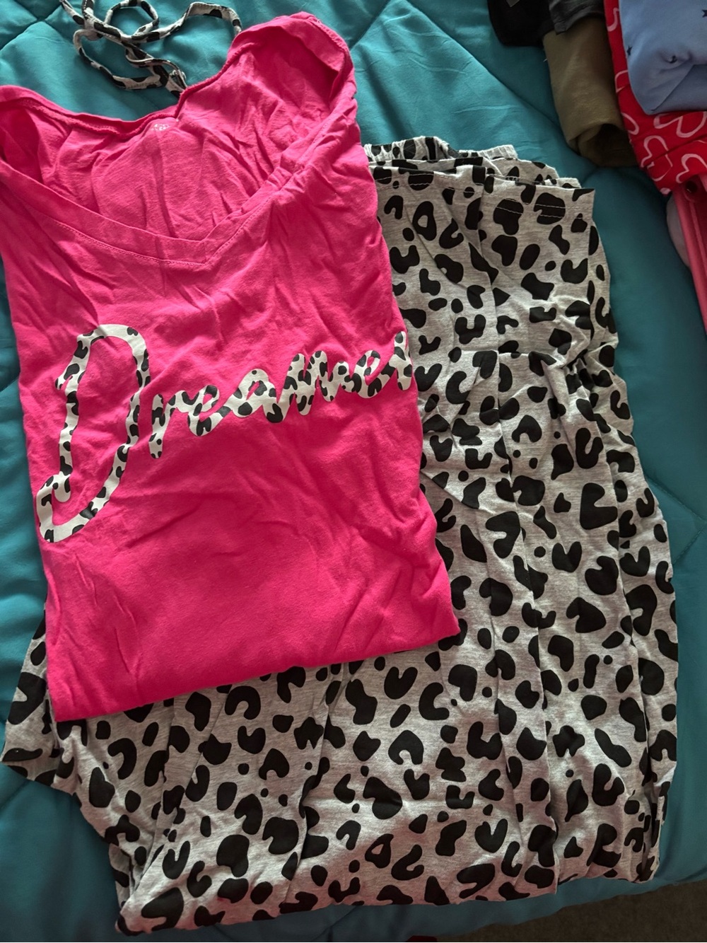 Avenue Hot Pink Tank & Gray Leopard Print Pajama Set